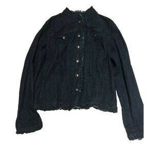 Charter Club Womens XL Stretch Ruffle Trim Denim Jacket Lightweight Blue Casual